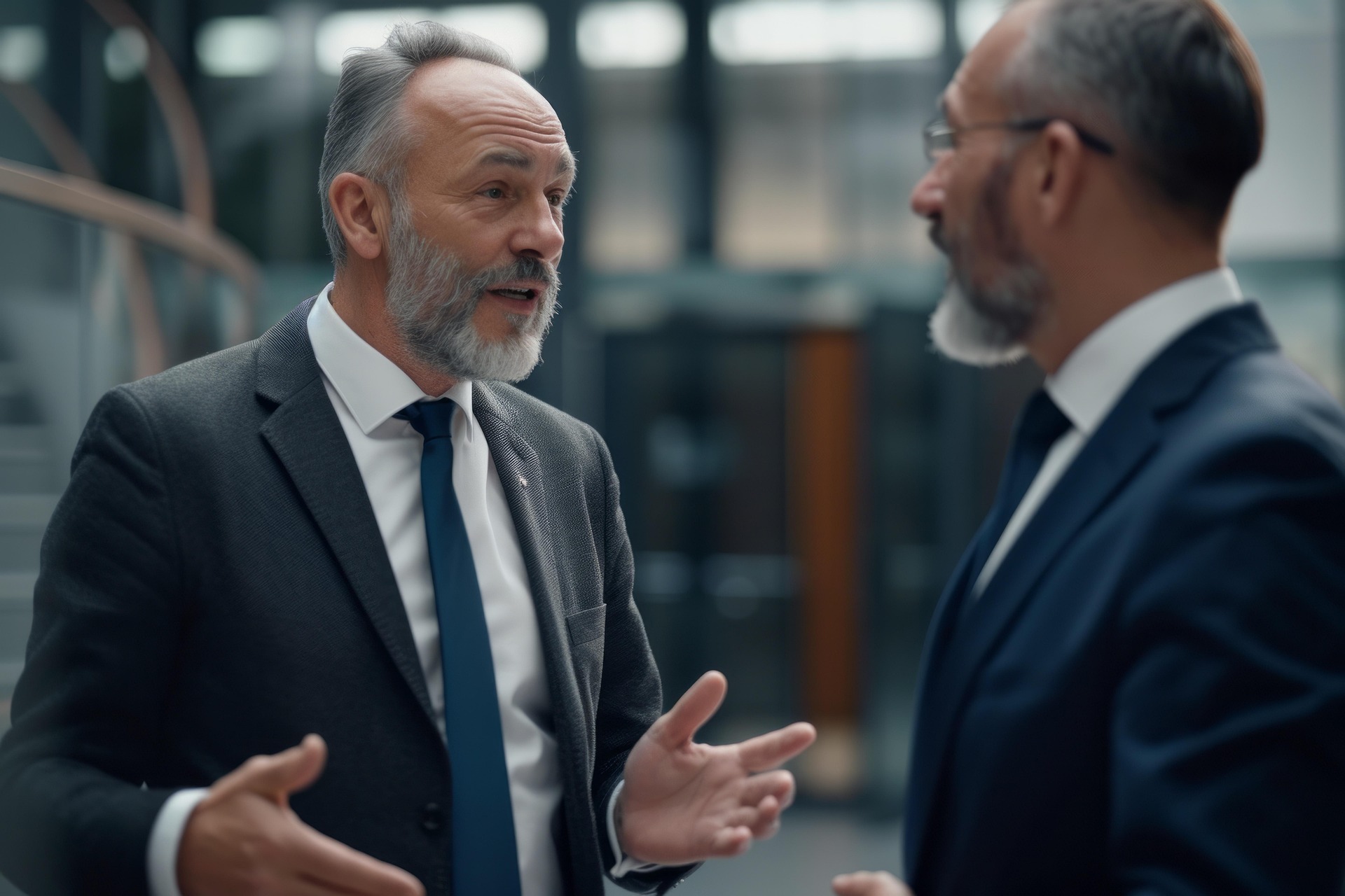 Two older men discussing business